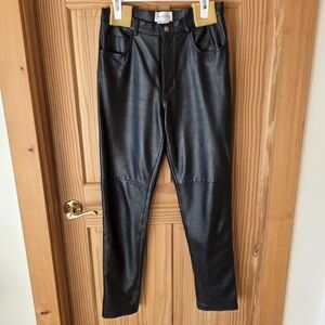 Hugo Buscati Black Real Leather Straight Leg 5 Pocket Pant Size 10 Fully Lined